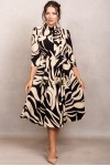 Rochie office Shila crem cu maneci 3/4 si funda decorativa
